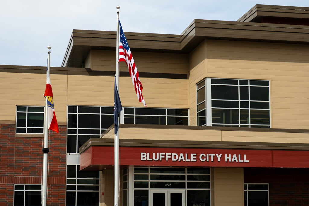 (Trent Nelson | The Salt Lake Tribune) Bluffdale City Hall on Monday, March 30, 2026. Former city employee Connie Pavlakis recently filed a lawsuit alleging she was fired in 2023 as retaliation for submitting a gender discrimination complaint against another worker.