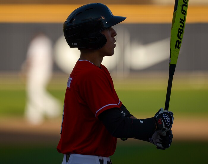 (Leah Hogsten  |  The Salt Lake Tribune) Utah's Matt Richardson gets ready for the pitch as Brigham Young University hosts University of Utah at Miller Park, Tuesday, April 24, 2018 in Provo.