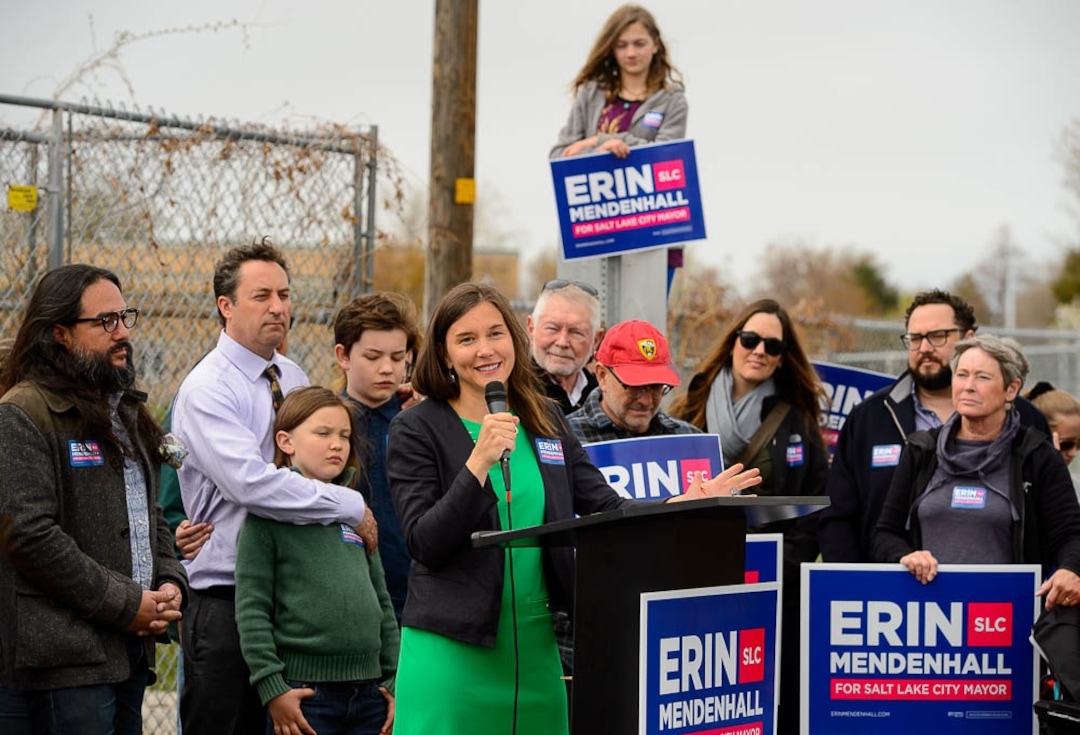 (Trent Nelson  |  The Salt Lake Tribune)  Salt Lake City Councilwoman Erin Mendenhall launches her campaign for mayor on Sunday April 14, 2019. She enters the race with six years of council experience serving the city’s Ballpark, Central City, Central 9th, East Liberty Park, Liberty Wells and Wasatch Hollow communities. She has a background in the nonprofit sector, working previously with the clean-air advocacy group Breathe Utah as its policy director and interim executive director.