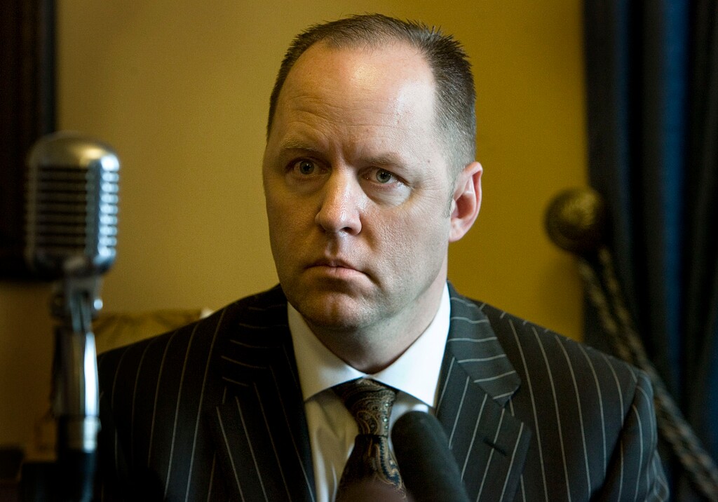 Scott Sommerdorf | The Salt Lake Tribune
Sen. Sheldon Killpack, R-Syracuse, speaks in Senate President Michael Waddoups' office on Monday. The Senate left the floor to accommodate a two-hour-long majority caucus on Sen. Chris Buttars' comments on gays.