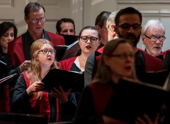 (Michael Mangum  |  Special to the Tribune)

Members of the choir sing during a vigil held at First Unitarian Church in Salt Lake City, UT on Wednesday, January 30th, 2019. The vigil marked the one-year anniversary of when Vicky Chavez came to the church seeking sanctuary from deportation.