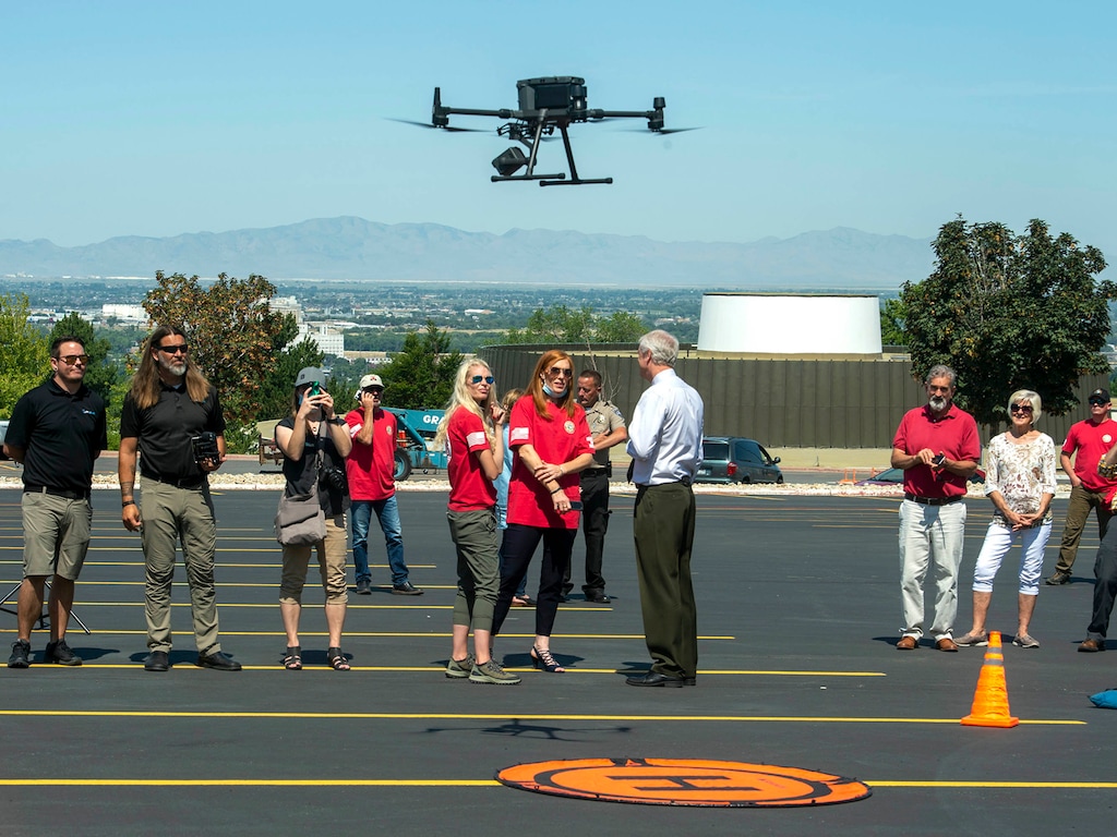 (Rick Egan  |  The Salt Lake Tribune)     The DJI M300 drone is specialized payload designed around search and rescue and public safety including a high-resolution thermal camera, a 20-times optical zoom camera, and a laser range finder. Thursday, July 16 2020.