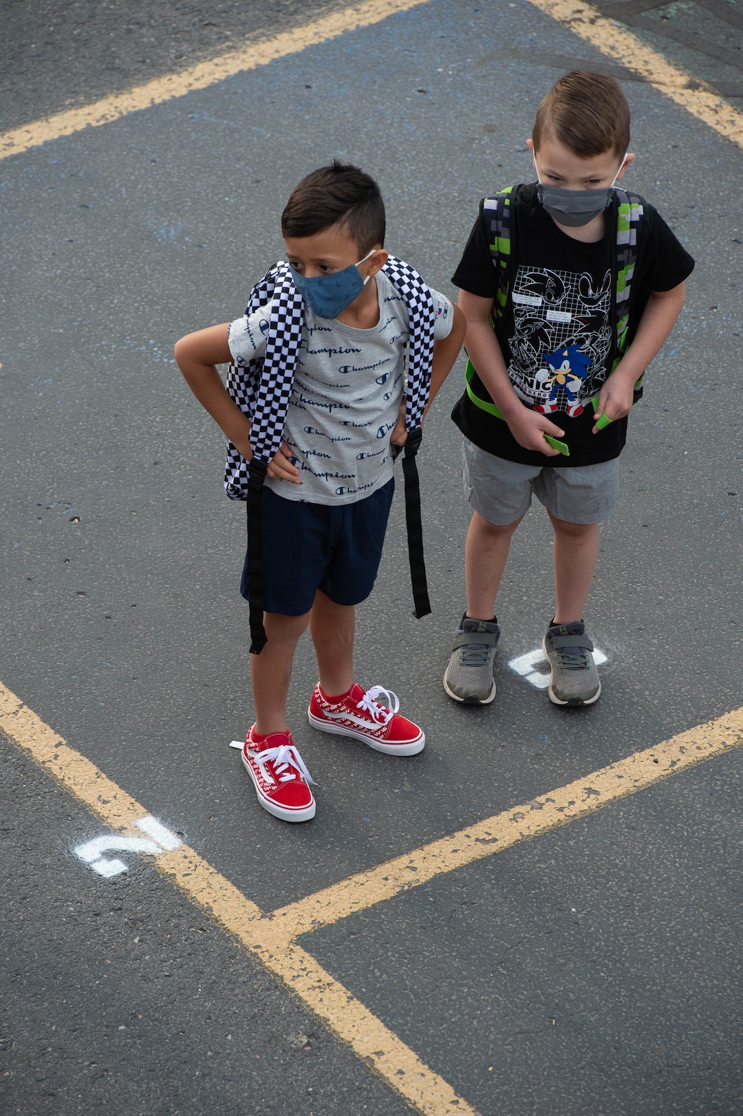 (Francisco Kjolseth  |  The Salt Lake Tribune) Students at Canyon View Elementary in Cottonwood Heights line up on the playground as they go back to school for the first day of classes for the Canyons School District on Monday, August 24, 2020.