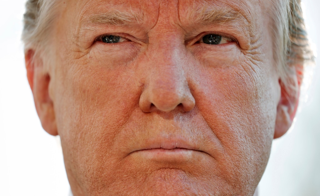 (Pablo Martinez Monsivais  |  AP Photo)  President Donald Trump pauses while speakings to members of the media on the South Lawn of the White House in Washington, before boarding Marine One helicopter, Wednesday, April 10, 2019.