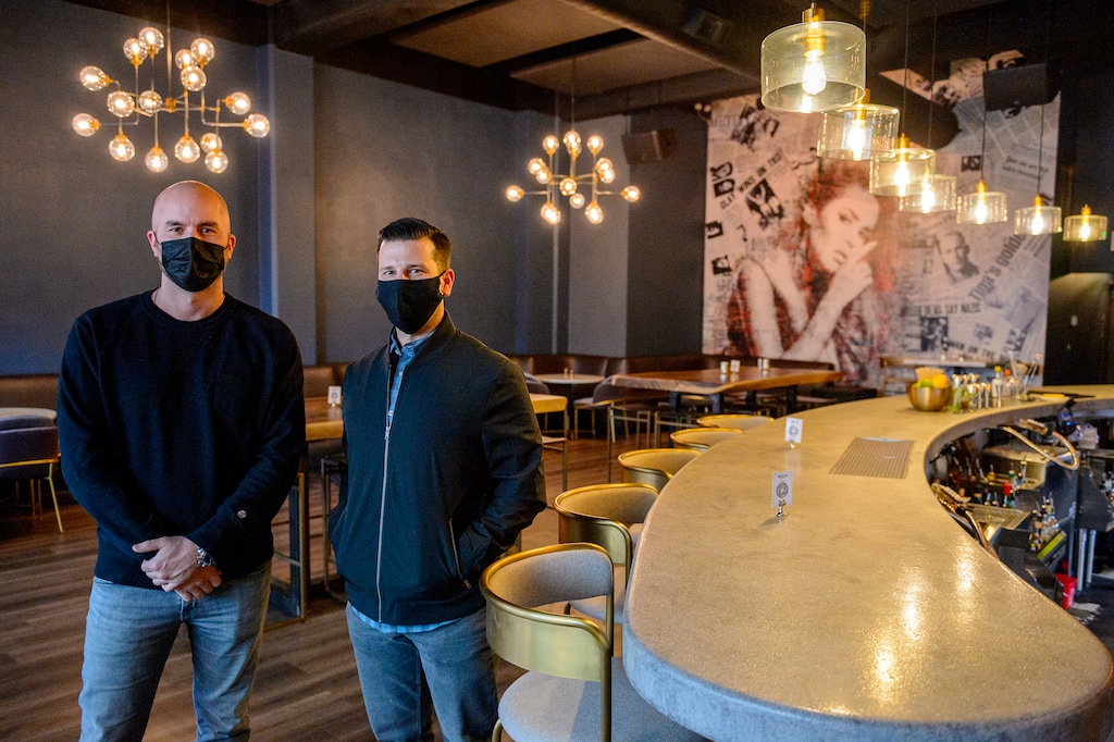(Trent Nelson  |  The Salt Lake Tribune) Vaughn Carrick and Bryan Borreson at Varley, a new bar in Salt Lake City, on Wednesday, Jan. 13, 2021.