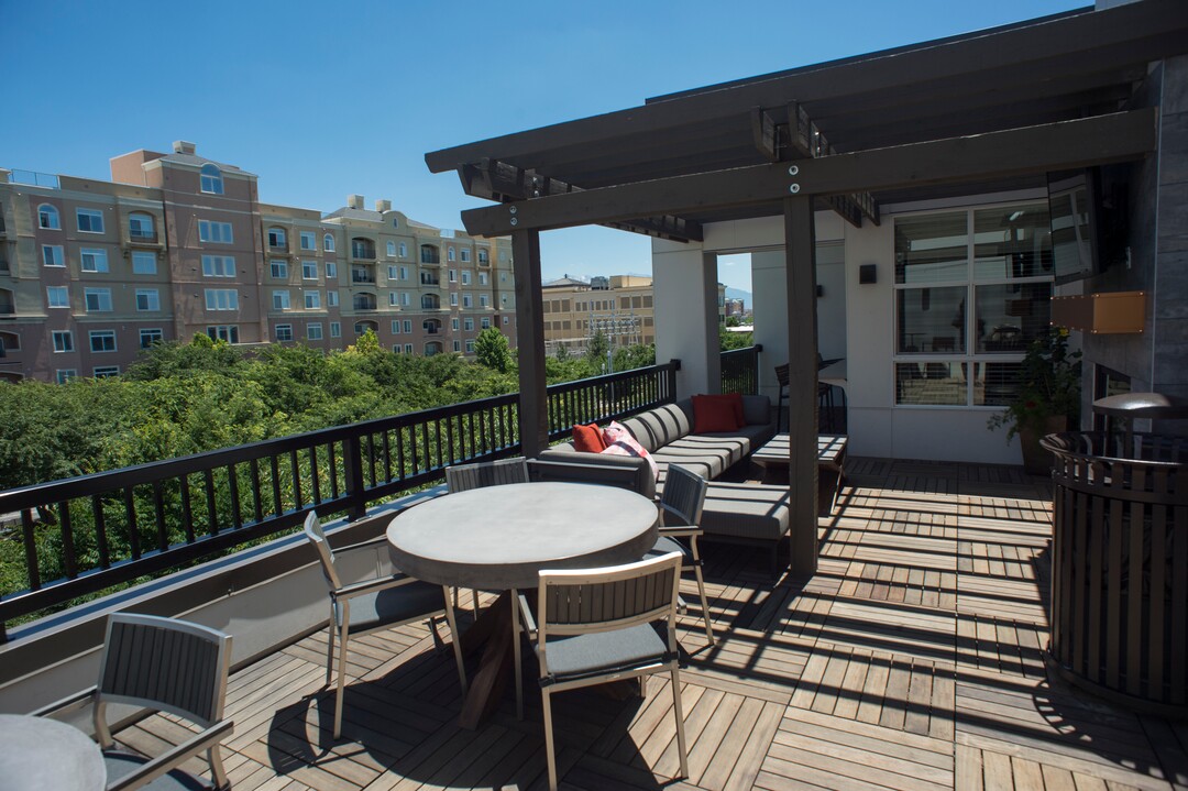 (Rick Egan  |  The Salt Lake Tribune)        Roof top deck at Alta Gateway Station located at 505 West 100 South, is the first LEED Platinum certification for a multifamily apartment building in Utah. Wednesday, June 20, 2018.