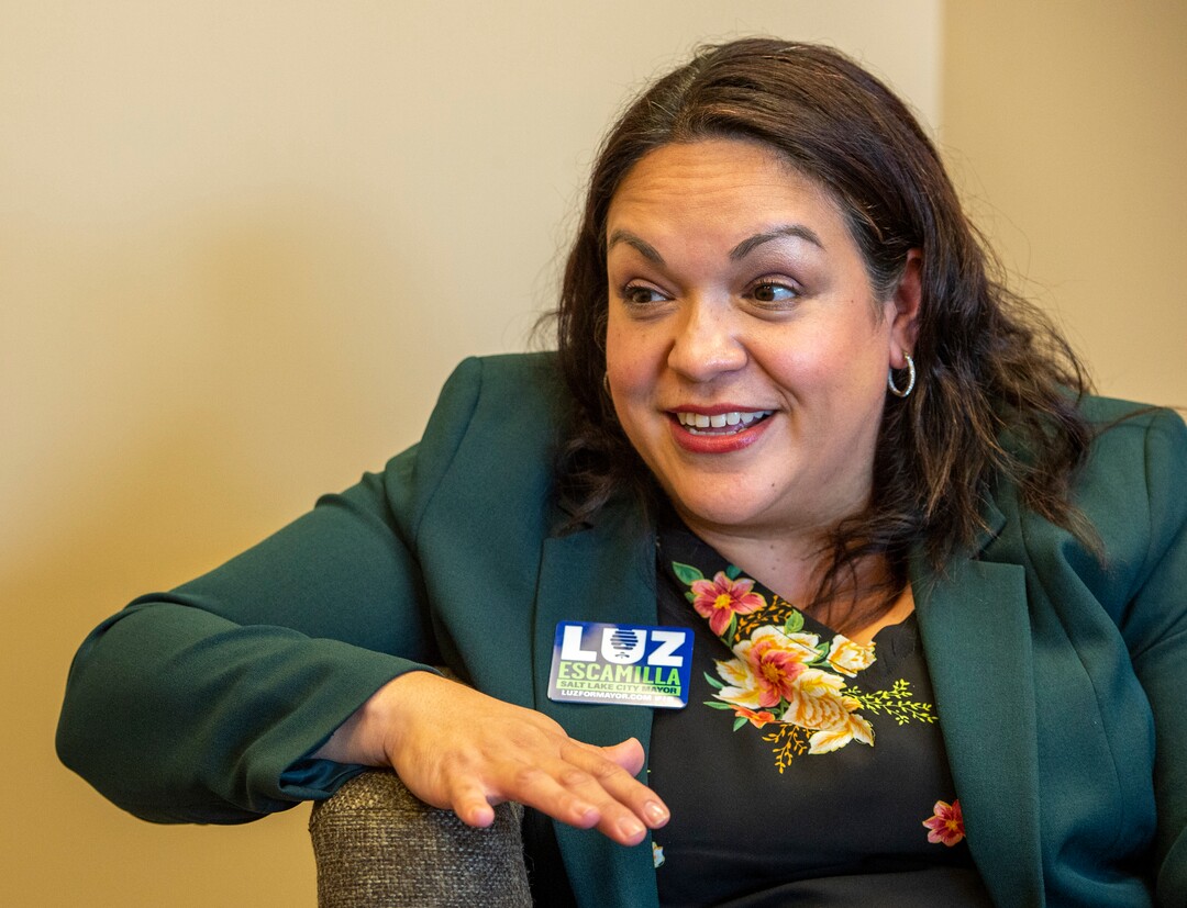 (Rick Egan  |  The Salt Lake Tribune)    Salt Lake City Mayoral candidate, Luz Escamilla talks about the challenges she has faced as as a Utah State Senator, in her campaign headquarters, Monday, Sept. 30, 2019.