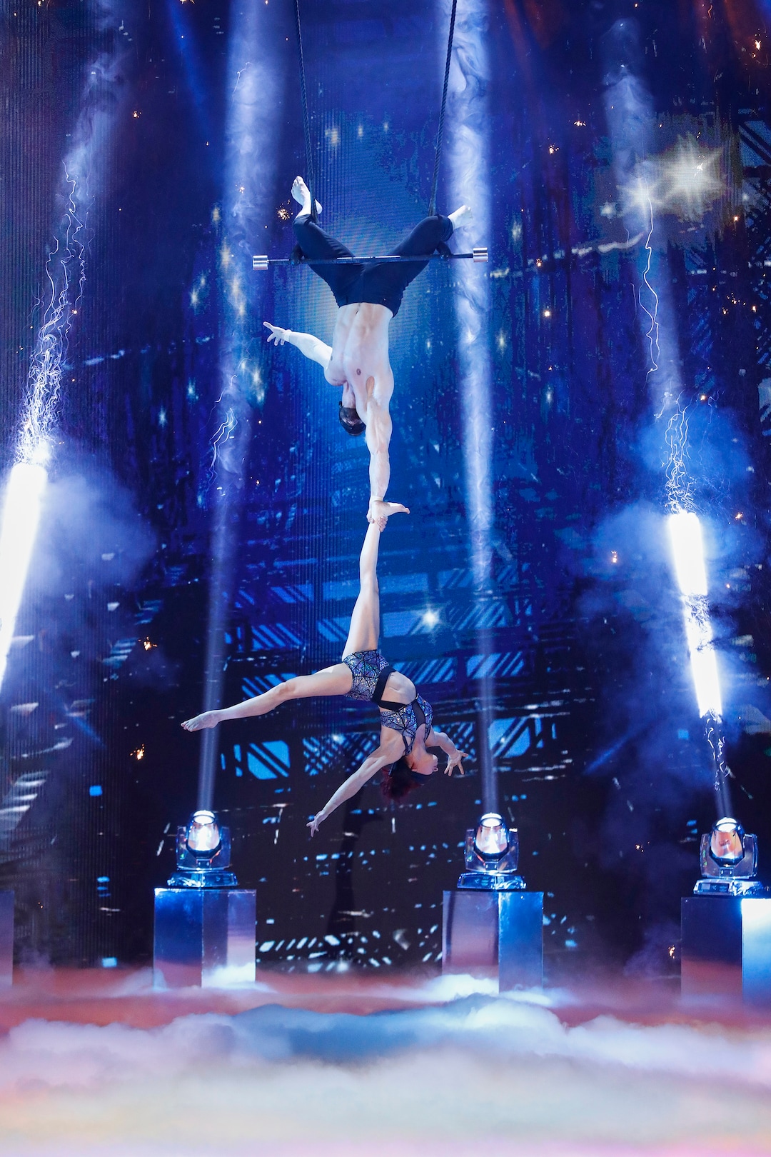 (Photo courtesy of Trae Patton/NBC) Tyce Nielsen and Mary Ellen Wolfe — aka Duo Transcend — perform in Monday's season premiere of “America's Got Talent: Champions.”