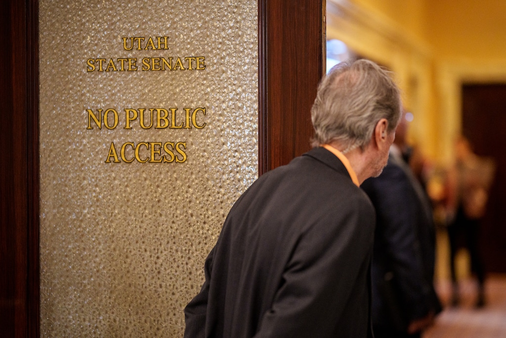 (Trent Nelson  |  The Salt Lake Tribune) The entrance to the Senate chamber at the Capitol building in Salt Lake City on Friday January 20, 2023.