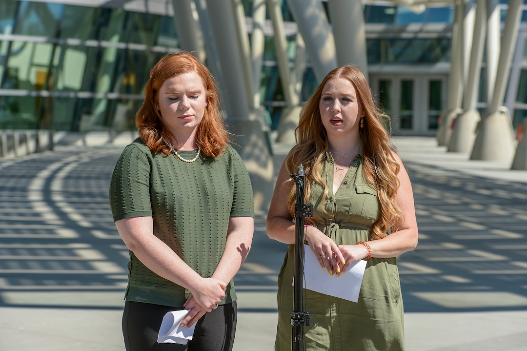 (Leah Hogsten  |  The Salt Lake Tribune) "Things aren't adding up in this story and we just want her home," said Ashley Fine and Kennedy Stoner, close friends of missing person Mackenzie Lueck during a press conference outside the Salt Lake City Police Department on Sunday, June 23, 2019. Lueck has been missing since about 1 a.m. Monday, June 17 after her airline flight landed at Salt Lake City International Airport. She texted her parents to let them know she made it safe, then got into a Lyft. The driver dropped her off in North Salt Lake, but she hasn't been heard from since. To date, there is no formal search party.
