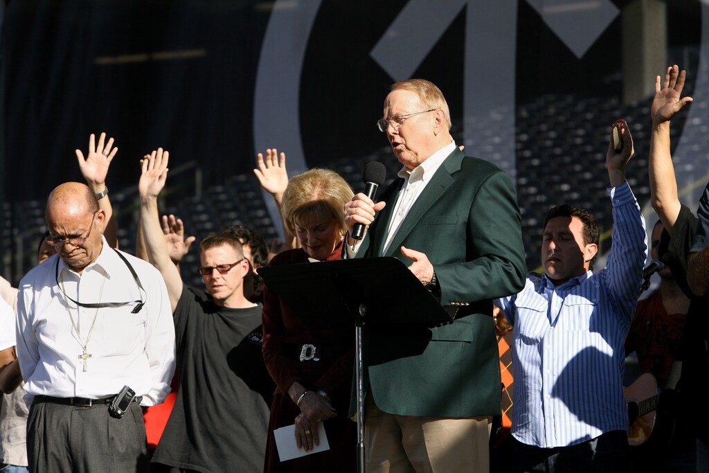 (Monica Almeida | The New York Times)   James Dobson in November 2008 at a gathering in San Diego to oppose same-sex marriage. Dobson has died at age 89.