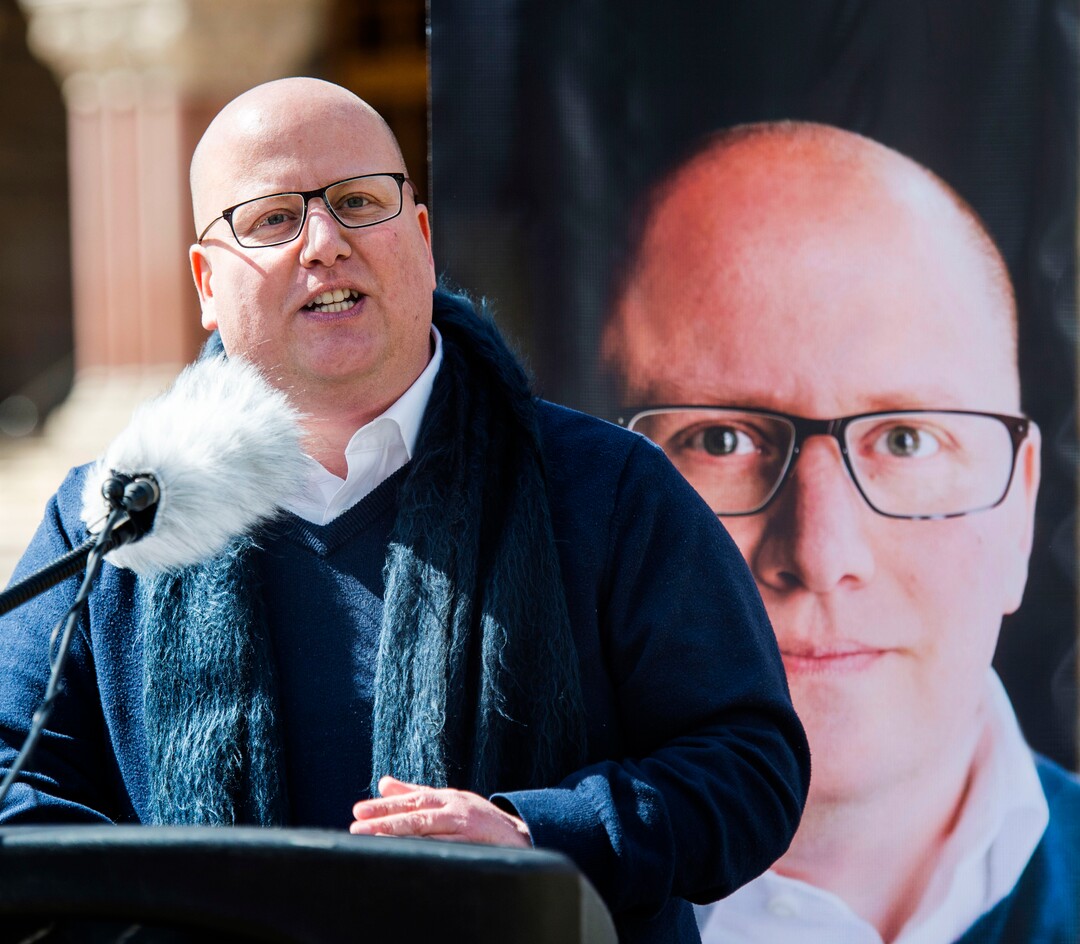 (Rick Egan  |  The Salt Lake Tribune)      Christian Harrison, launches his campaign  for Salt Lake City Mayor outside Salt Lake City Hall, Wednesday, March 20, 2019.