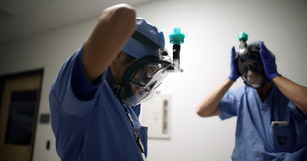 (Photo courtesy of John Pearson) Salt Lake company True Health, which is converting snorkeling masks into personal protective equipment for heath care workers.