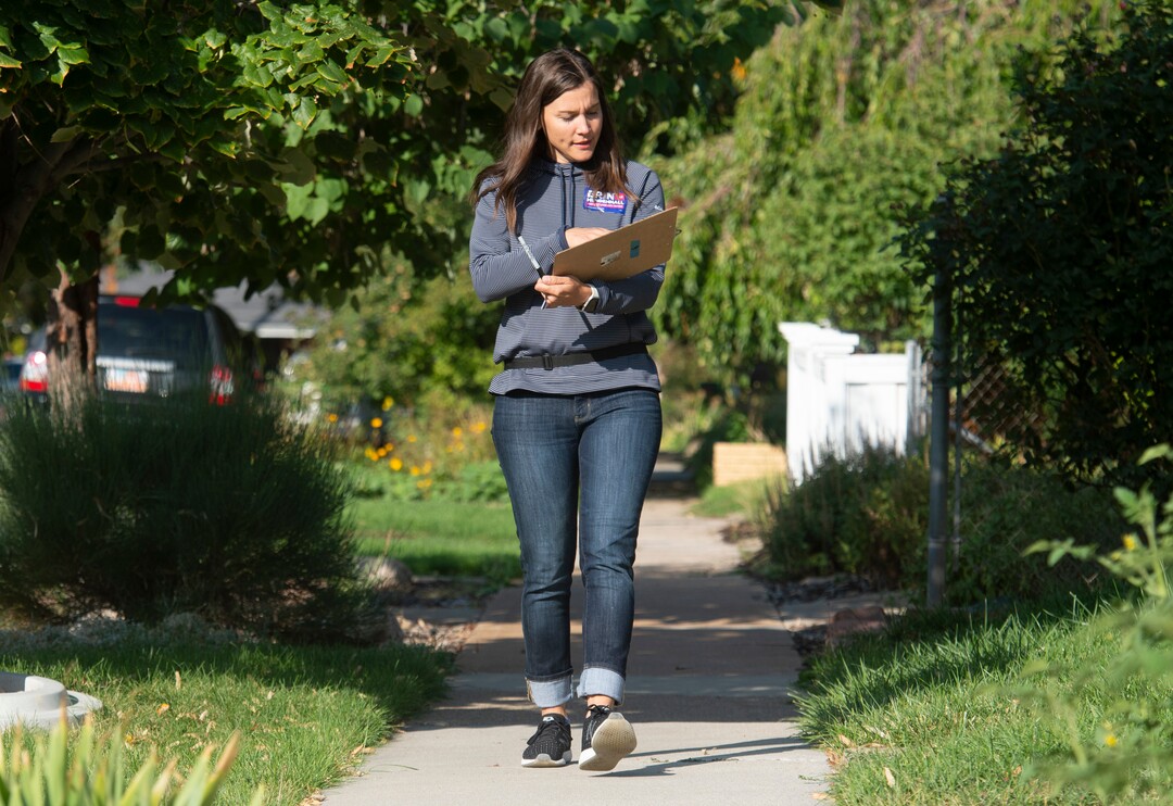 (Rick Egan  |  The Salt Lake Tribune)      Salt Lake City Mayor candidate goes door-to-door talking to constituents in a Sugarhouse neighborhood, Saturday, Sept. 21, 2019.