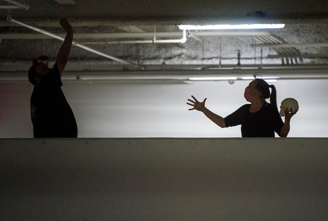 (Rick Egan  |  The Salt Lake Tribune) Kathryn Mortimer and Richard Curtis of Salt Lake City theater troupe SONDERimmersive rehearse  "Through Yonder Window," a theater-and-movement adaptation of "Romeo and Juliet." The performers stay at least 6 feet apart and audience members will stay in their cars.