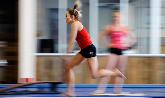 Steve Griffin / The Salt Lake Tribune

University of Utah gymnast MyKayla Skinner during practice at Dumke gymnastics practice facility on the campus of the University of Utah Salt Lake City Thursday January 5, 2017. 