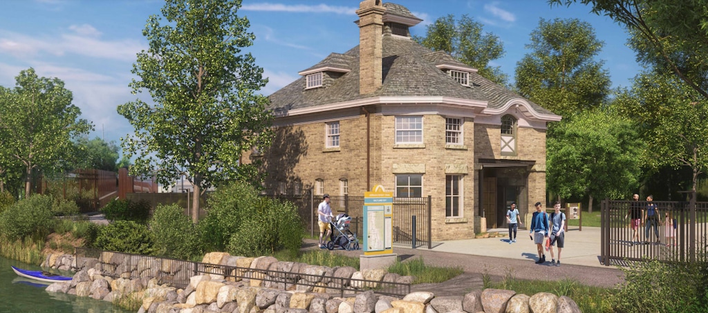 (Artist rendering courtesy of Salt Lake City Council) A rendering illustrates how Salt Lake City's historic Fisher Mansion could be renovated as a recreation hub on the Jordan River.