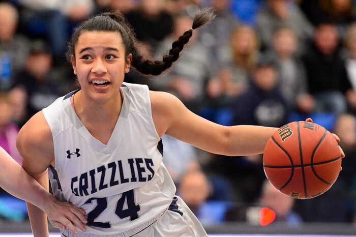 (Trent Nelson | The Salt Lake Tribune)  Copper Hills's Laci Olsen (24) as Layton faces Copper Hills in the 6A High School Girls' Basketball Tournament at SLCC in Taylorsville, Thursday Feb. 22, 2018.