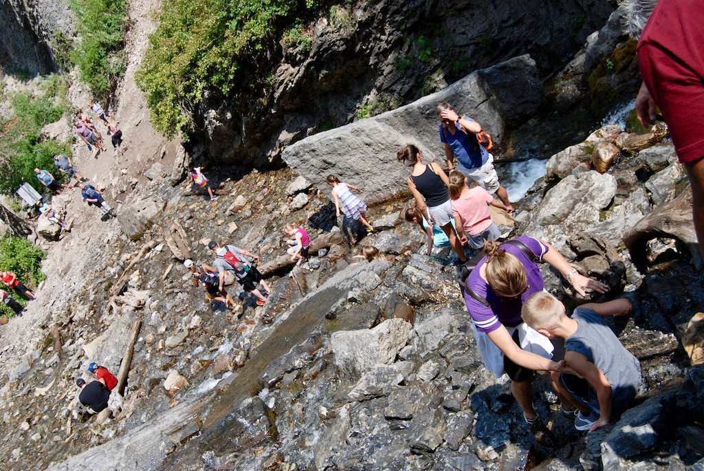 (Tribune file photo by Brian Maffly)
A typical summer Saturday at Big Cottonwood Canyon's Donut Falls sees hundreds of visitors who make the one-mile hike in Cardiff Fork. Salt Lake County has adopted a new general plan for Big Cottonwood and three adjacent Wasatch canyons, where excessive recreational use and traffic threaten the very resources that make the canyons worthy places to tap for drinking water and enjoy nature.