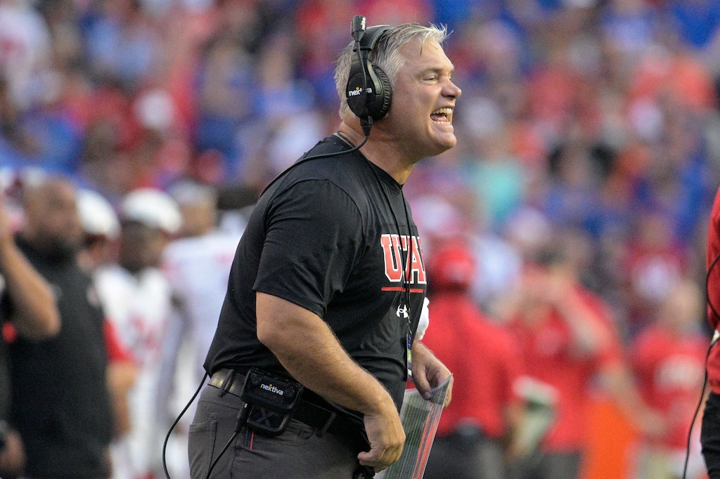 (Phelan M. Ebenhack | AP) Utah tight ends coach Freddie Whittingham calls out instructions from the sideline during the first half of an NCAA college football game against Florida, Saturday, Sept. 3, 2022, in Gainesville, Fla.