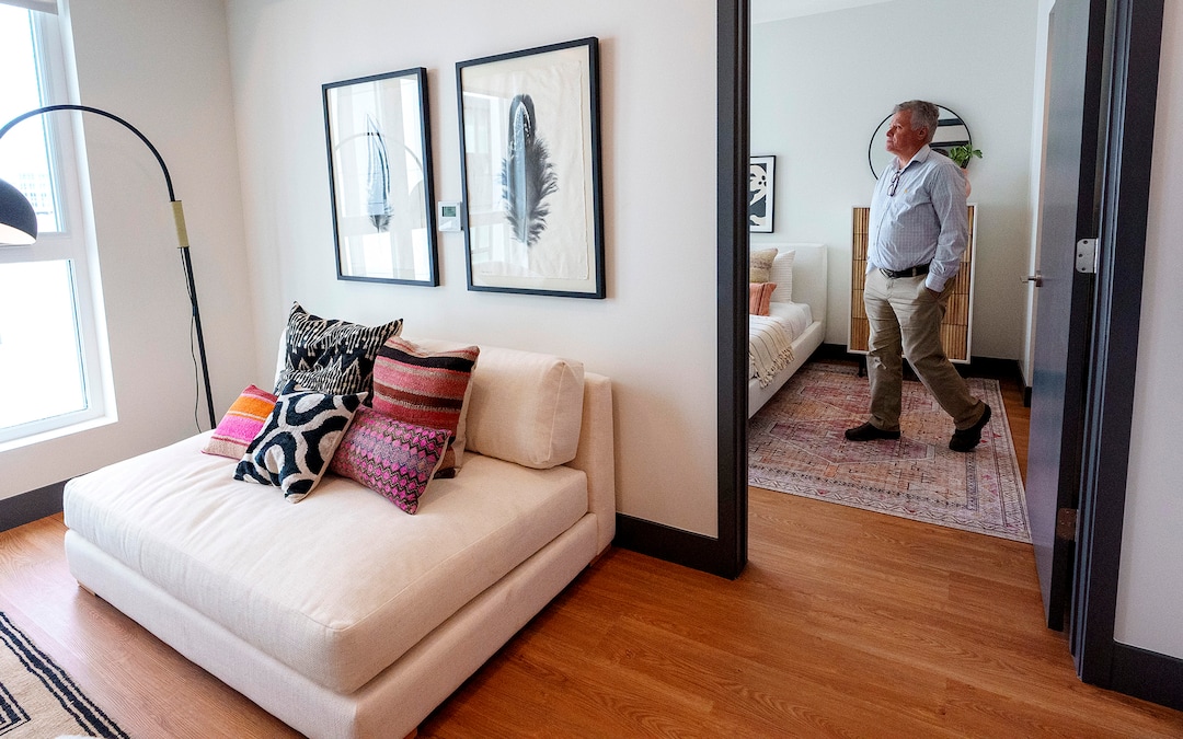 (Leah Hogsten | The Salt Lake Tribune) A two-bedroom, two-bath unit in The Aster, a new complex at 255 S. State, which offers 190 residential and mixed-income units, open-air spaces and community gathering spaces, May 2, 2023.