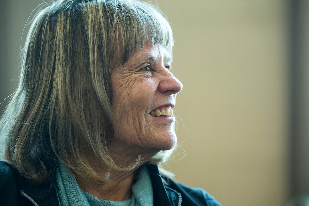 (Chris Detrick  |  The Salt Lake Tribune)  Jean Schaefer laughs while recalling good memories about her son Steven Holcomb during an interview at the Pyeongchang 2018 Winter Olympics Monday, Feb. 19, 2018. 