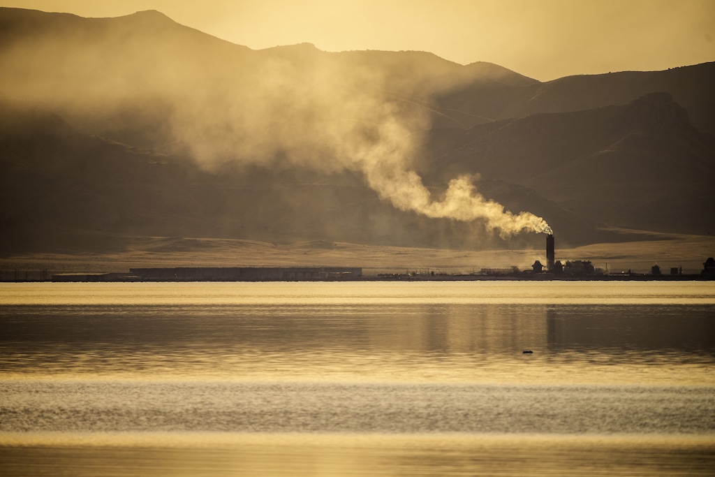 (Trent Nelson  |  The Salt Lake Tribune) US Magnesium, seen across the Great Salt Lake from Stansbury Island on Saturday, March 26, 2022.