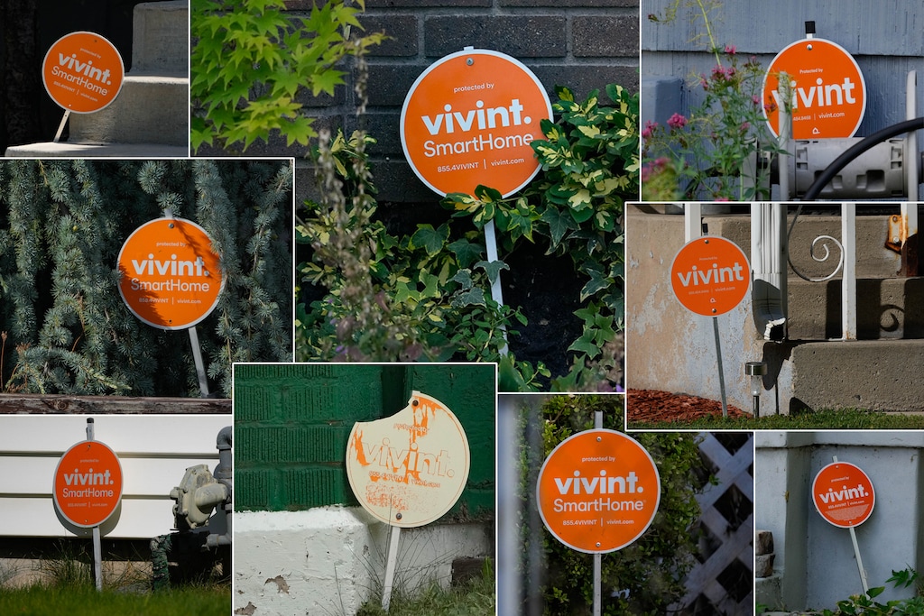 (Francisco Kjolseth | The Salt Lake Tribune) Vivint Smart Home security signs in Salt Lake City neighborhoods on Wednesday, Sept. 6, 2023. Vivint has faced multiple cases in the past decade claiming it has used deceptive sales practices, many related to its home security sales teams.