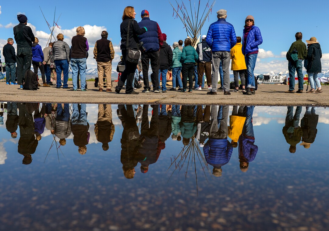 Leah Hogsten  |  The Salt Lake Tribune  The "Stop the Polluting Port" community coalition staged a May Day celebration, calling for respect and awareness of the water, earth and air regarding the 20,000 acres west of Salt Lake City where the inland port industrial site has been proposed.