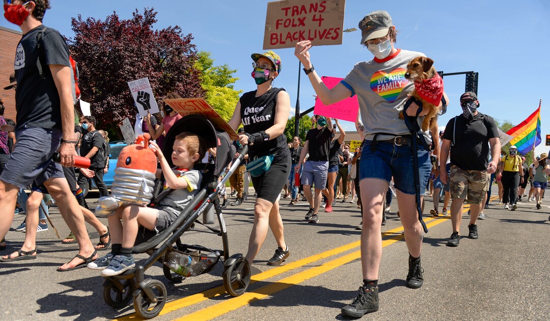 (Leah Hogsten  |  The Salt Lake Tribune) Over 1,000 Pride for Black Lives Matter supporters rallied at Liberty Park, Sunday, June 14, 2020 for over three hours before marching throughout Salt Lake City to join the Las Vidas Negras Importan Rally at Washington Square.