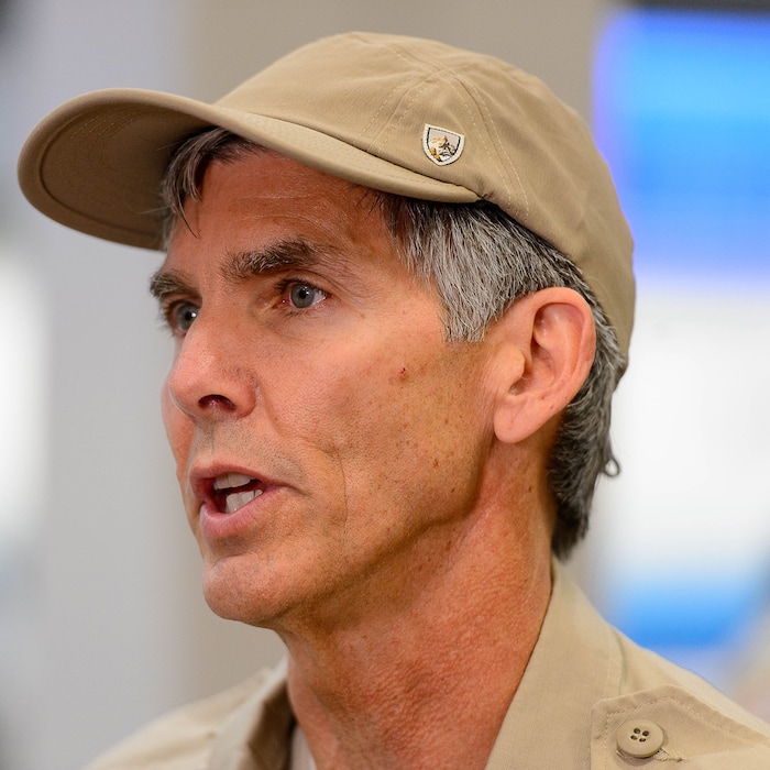 (Trent Nelson | The Salt Lake Tribune) Commander Steven Bott addresses reporters as members of Utah's DMAT-1 (Disaster Medical Assistance Team) meet at the Salt Lake City Airport en route to Texas, Tuesday August 29, 2017. 36 members of the team are headed to the Houston area to help with the fallout of Hurricane Harvey.