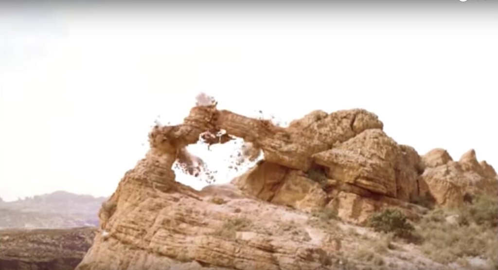 (Screenshot by The Salt Lake Tribune) A video purporting to show an explosion that destroyed an arch in Utah. Two German artists are now saying they created the hoax video after building the arch in Mexico.
