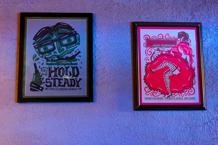 (Trent Nelson | The Salt Lake Tribune) A selection of artist Travis Bone's work, Furturtle Show Prints, line the walls at Salt Lake City's Urban Lounge, Wednesday November 29, 2017. Open