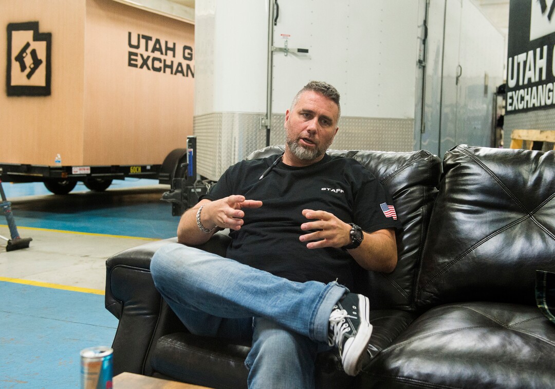 (Rick Egan  |  The Salt Lake Tribune)   Bryan Melchior, Utah Gun Exchange, talks about the new video platform they will be launching for gun enthusiasts, Friday, March 23, 2018.
