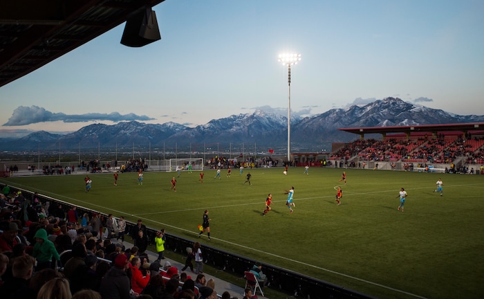 (Rick Egan  |  The Salt Lake Tribune)      The Real Monarchs play the Las Vegas Lights FC at the new Zions Bank Stadium in, Herriman, Monday, April 30, 2018.


