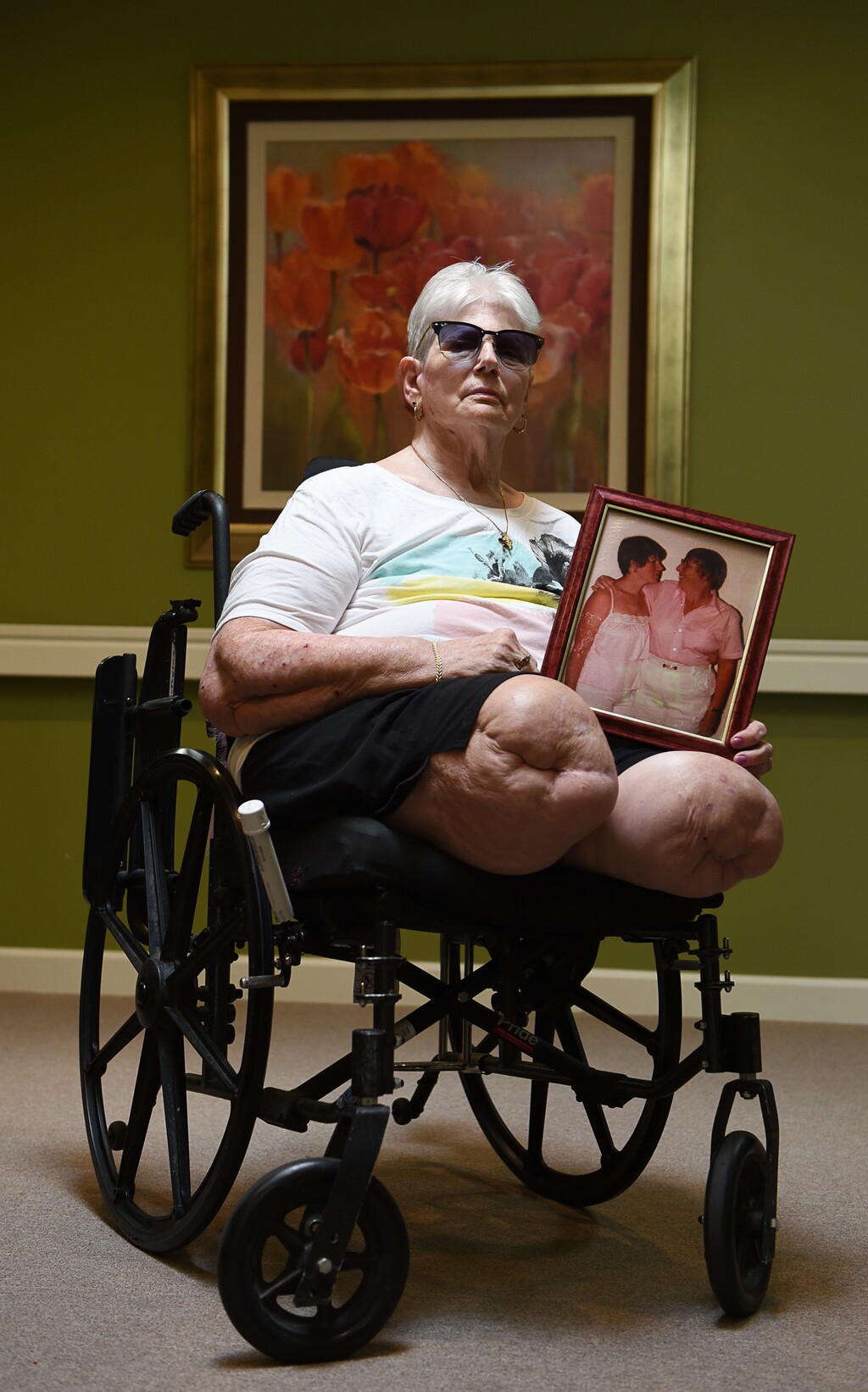 (Francisco Kjolseth | The Salt Lake Tribune) Bonnie Foerster, 74, of South Salt Lake, finally gets her wish of marrying her partner of 50 years, Beverly Grossaint, even though Grossaint died on May 27, 2018. Here, she holds her favorite picture of them when they started living together in 1968. Foerster, who is legally blind and a double amputee, shed tears of joy later in the day on Tuesday, Aug. 21, 2018, exclaiming, "I can finally start healing," after a judge provided the legal recognition and allowed her to be legally married.