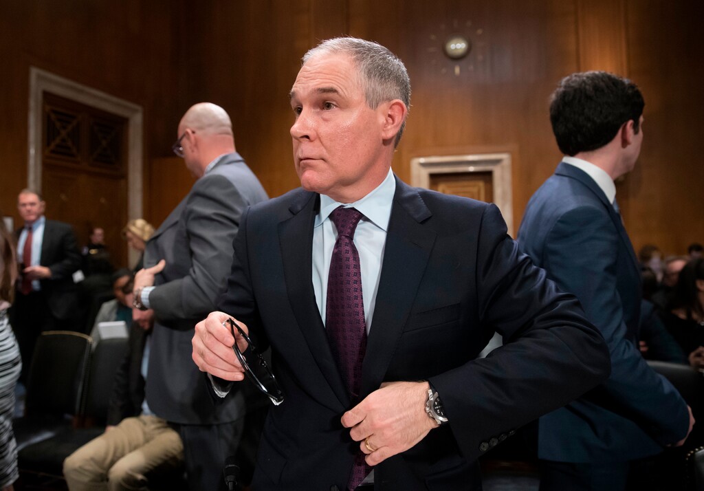 (J. Scott Applewhite | The Associated Press) In this Jan. 18, 2017 file photo, Environmental Protection Agency Administrator-designate, Oklahoma Attorney General Scott Pruitt is seen on Capitol Hill in Washington, at his confirmation hearing before the Senate Environment and Public Works Committee. Pruitt has spent millions of dollars in taxpayer funds on unprecedented security precautions that include a full-time detail of 20 armed officers, according to agency sources and documents reviewed by The Associated Press.