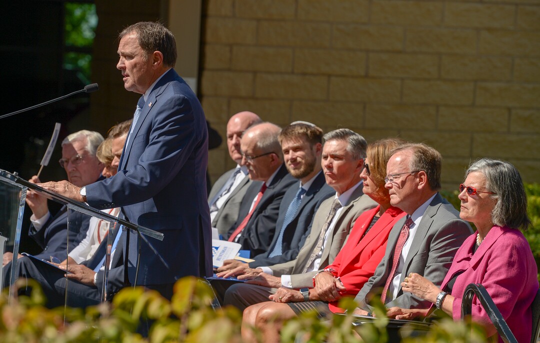 (Leah Hogsten  |  The Salt Lake Tribune)  Utah Governor Gary Herbert address the crowd during the groundbreaking ceremony for the Kathryn F. Kirk Center for Comprehensive Cancer Care and Women’s Cancers at Huntsman Cancer Institute, September 5, 2019.