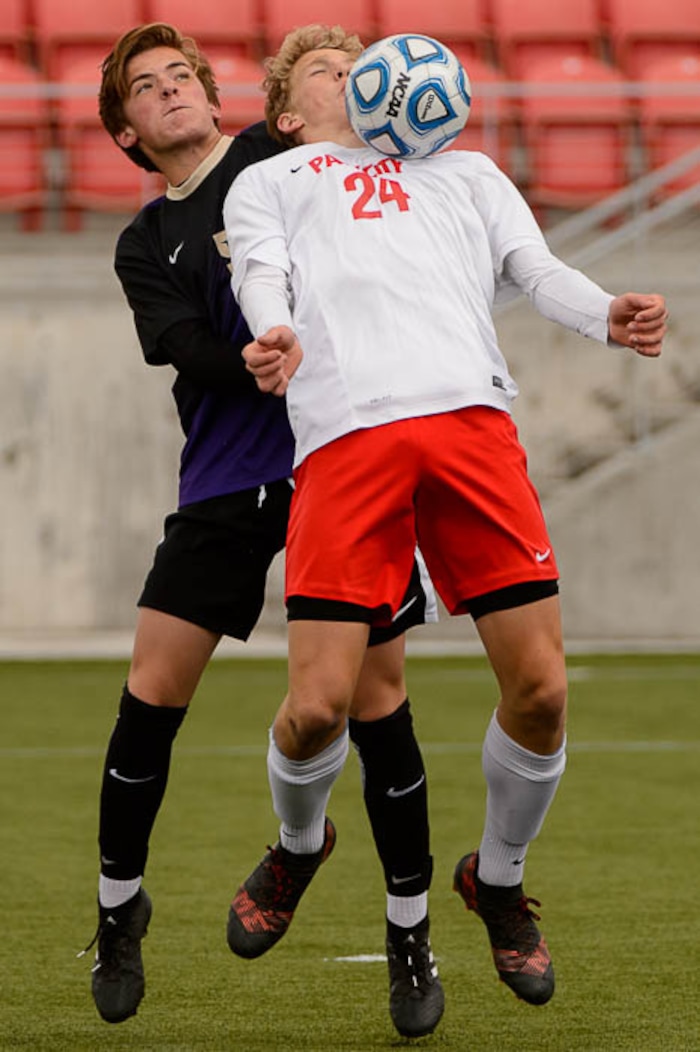 (Trent Nelson | The Salt Lake Tribune)  Desert Hills vs. Park City High School, Saturday May 12, 2018. Park City's Andre Hoglin.