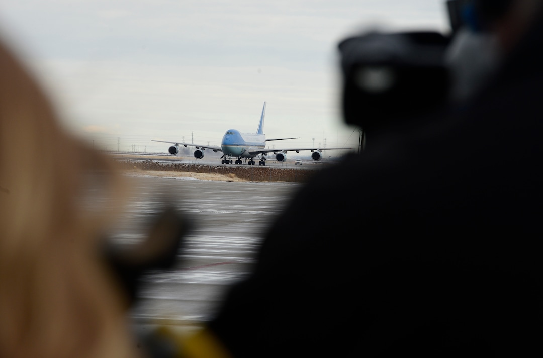 (Scott Sommerdorf   |  The Salt Lake Tribune)   The arrival of Air Force One at the Ronald R Wright National Air Guard Base, Monday, December 4, 2017.  