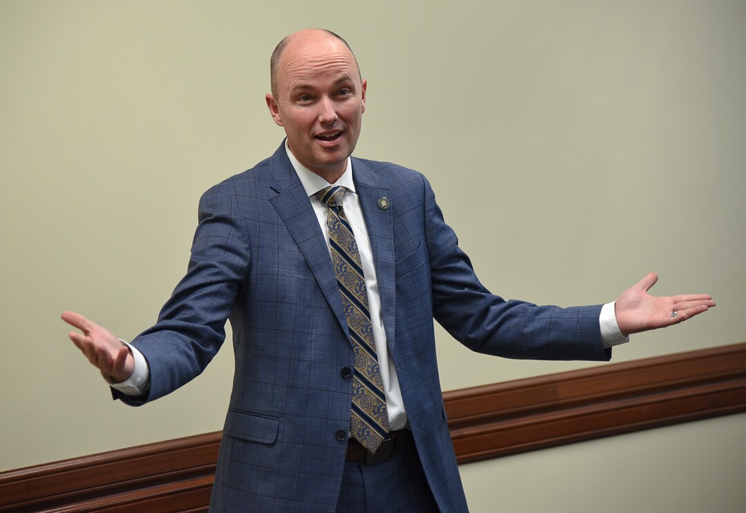 (Francisco Kjolseth  |  The Salt Lake Tribune) Lt. Gov. Spencer Cox speaks to the Professional Republican Women of Utah as the gubernatorial candidates are invited to speak at their membership luncheon at the Capitol in Salt Lake City on Thursday, Jan. 23, 2020.