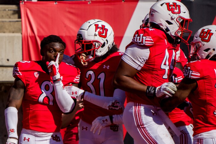 (Trent Nelson  |  The Salt Lake Tribune) Utah Utes cornerback Clark Phillips III (8) makes an interception late in the fourth quarter as the University of Utah hosts Washington State, NCAA football in Salt Lake City on Saturday, Sept. 25, 2021.