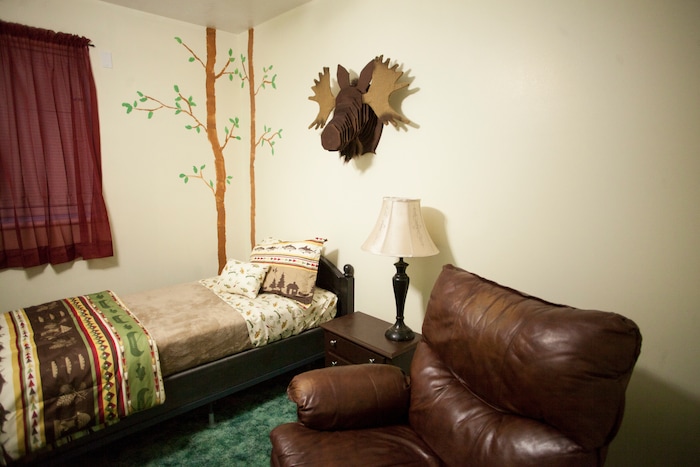 This April 30, 2018, photo, shows a renovated room at the Short Creek Dream Center, formally the home of polygamous sect leader Warren Jeffs in Hildale, Utah. The sprawling house surrounded by towering brick walls has been converted into a sober living center by Evangelical missionaries, the latest sign of the group’s dwindling control of the small community on the Utah-Arizona border. (Chris Caldwell/The Spectrum via AP)