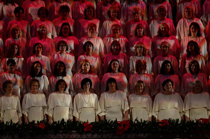 (Francisco Kjolseth  |  The Salt Lake Tribune)  The Mormon Tabernacle Choir Christmas extravaganza kicks off with Broadway star Sutton Foster and "Downton Abbey's" Hugh Bonneville at the Conference Center on Thursday, Dec. 14, 2017.