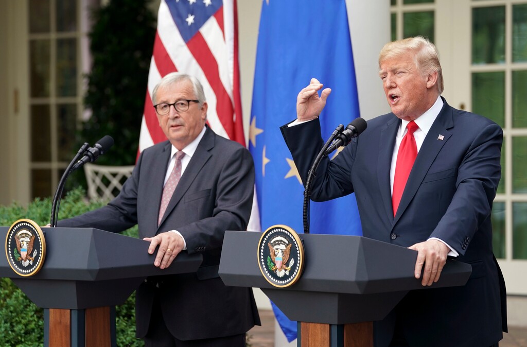 (Pablo Martinez Monsivais | The Associated Press) President Donald Trump and European Commission president Jean-Claude Juncker speak in the Rose Garden of the White House, Wednesday, July 25, 2018, in Washington.