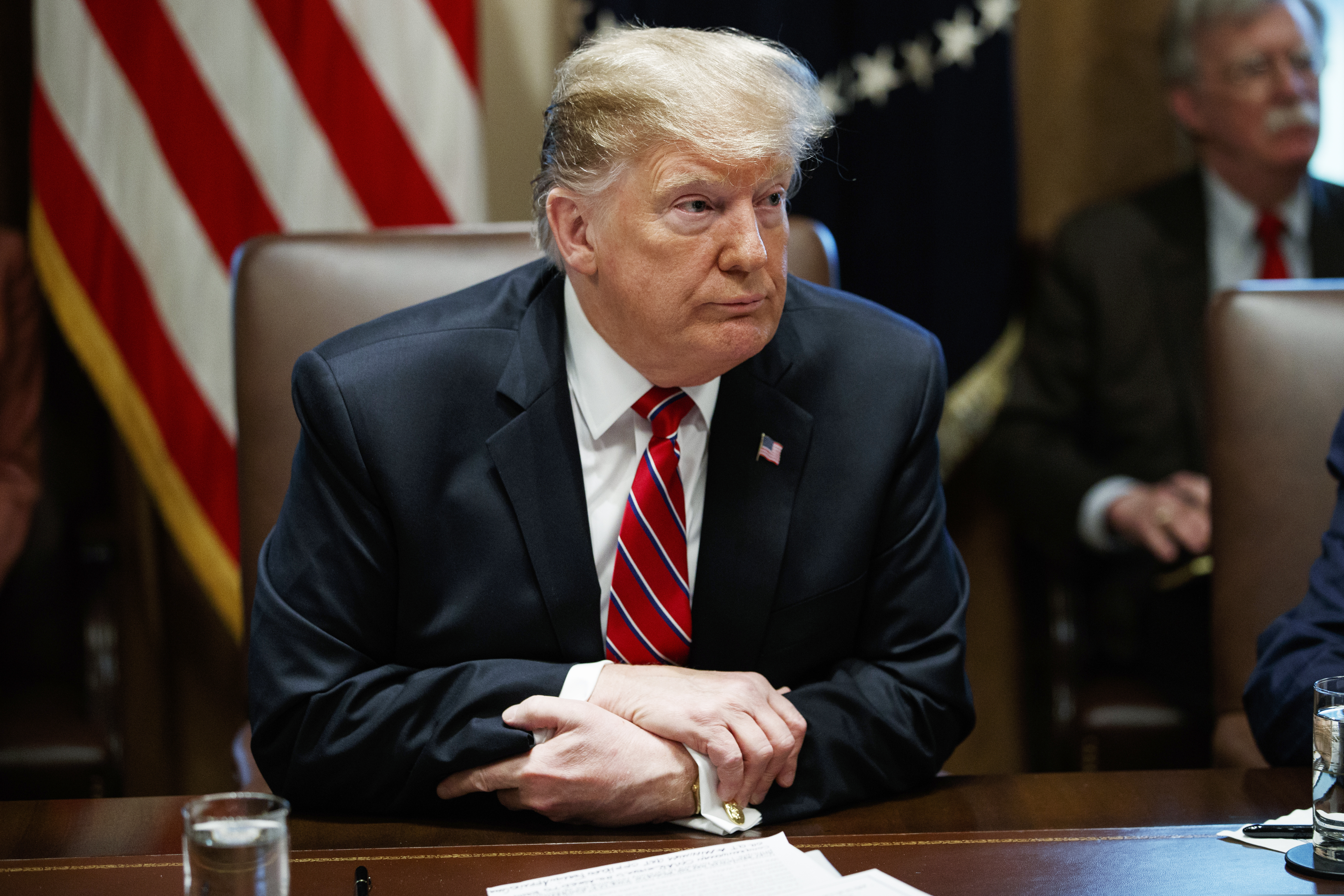(Evan Vucci  |  AP Photo)  President Donald Trump listens to a question during a cabinet meeting at the White House, Tuesday, Feb. 12, 2019, in Washington.