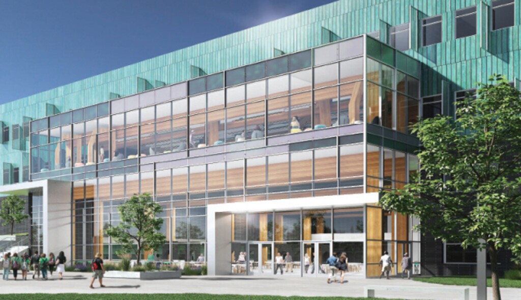(Courtesy of Canyons School District) An architectural rendering shows the plans for a new Hillcrest High School. Teachers at the school have questioned whether large windows and glass walls leave students vulnerable in the event of a campus shooting.