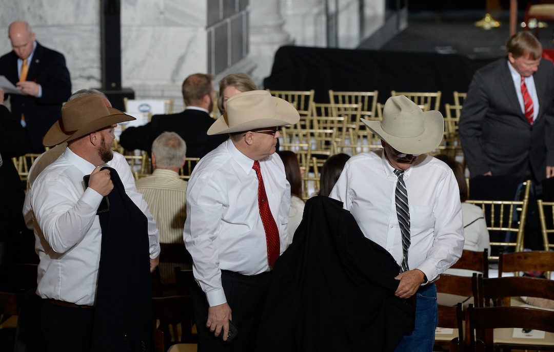 (Francisco Kjolseth  |  The Salt Lake Tribune)  Invited guests arrive at the Utah Capitol as U.S. President Donald Trump is scheduled to appear on Monday, Dec. 4, 2017. President Trump will be joined by Sen. Orrin Hatch and Interior Secretary Ryan Zinke to sign a presidential proclamation to shrink Bears Ears and Grand Staircase-Escalante national monuments.