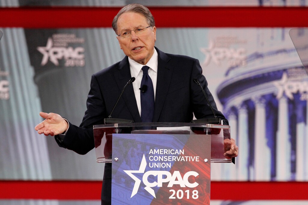 (AP Photo/Jacquelyn Martin, File) In this Thursday, Feb. 22, 2018, file photo, National Rifle Association Executive Vice President and CEO Wayne LaPierre, speaks at the Conservative Political Action Conference (CPAC), at National Harbor, Md. LaPierre said at the conference that those advocating for stricter gun control are exploiting the Florida shooting which killed over a dozen people, mostly high-school students.