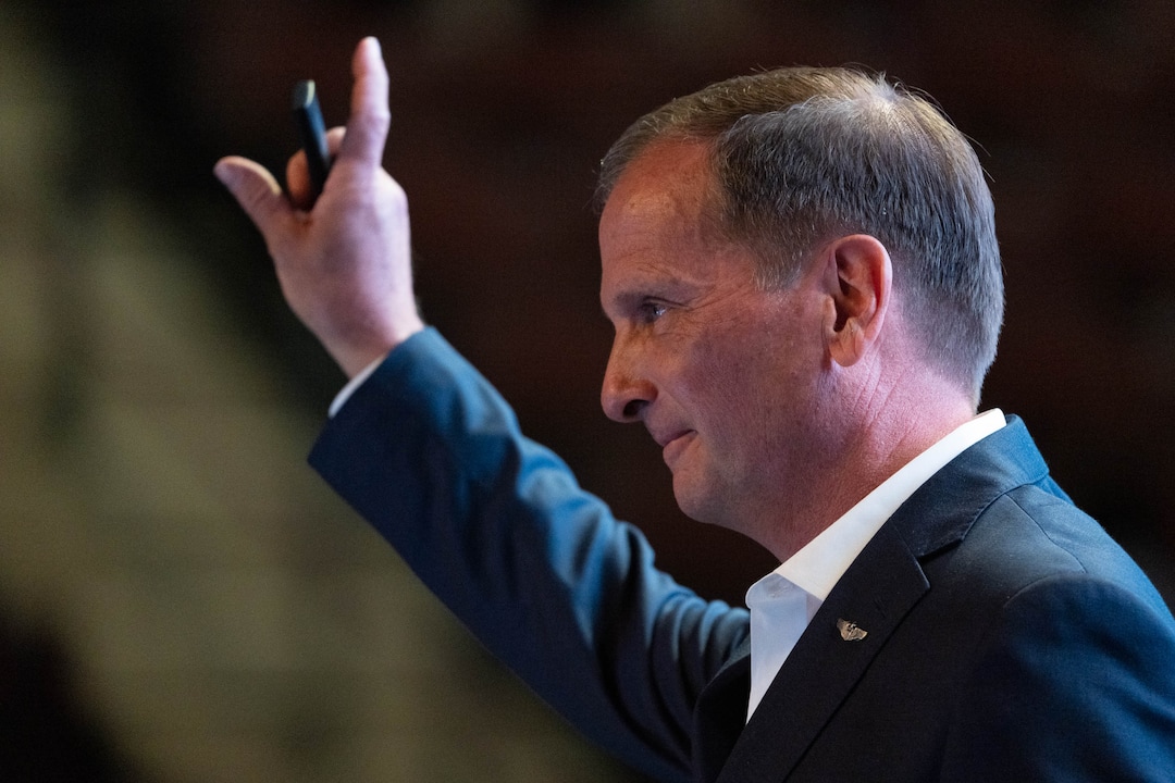 (Francisco Kjolseth | The Salt Lake Tribune) Rep. Chris Stewart takes the stage before delegates attending the Utah Republican Party’s 2021 Organizing Convention at the Maverik Center in West Valley City on Saturday, May 1, 2021, as they return to an in-person format after the pandemic forced the nominating convention to go online last year.